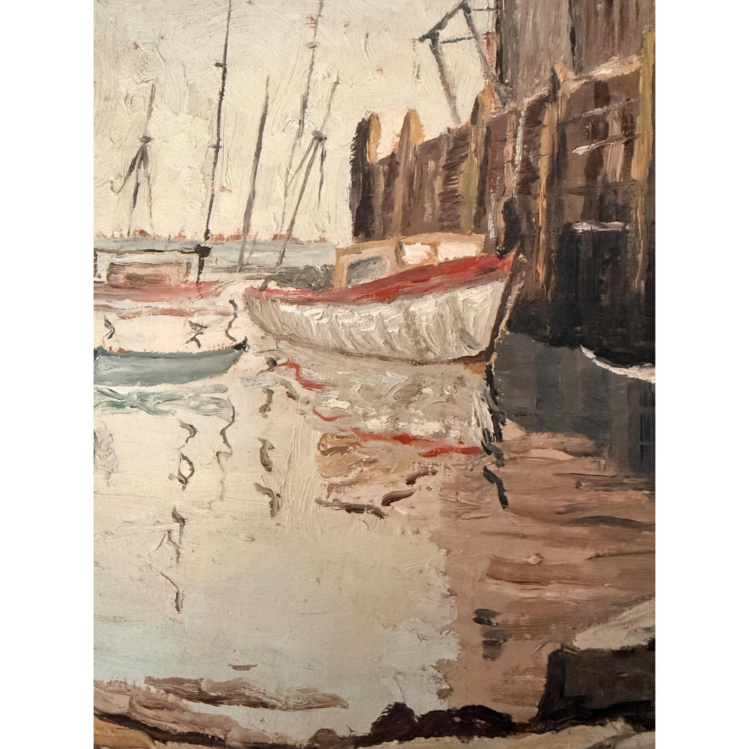 Vintage 70s Gloucester Harbor Oil Painting, Signed G Knern, MCM Coastal Art