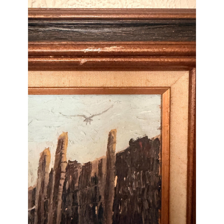 Vintage 70s Gloucester Harbor Oil Painting, Signed G Knern, MCM Coastal Art