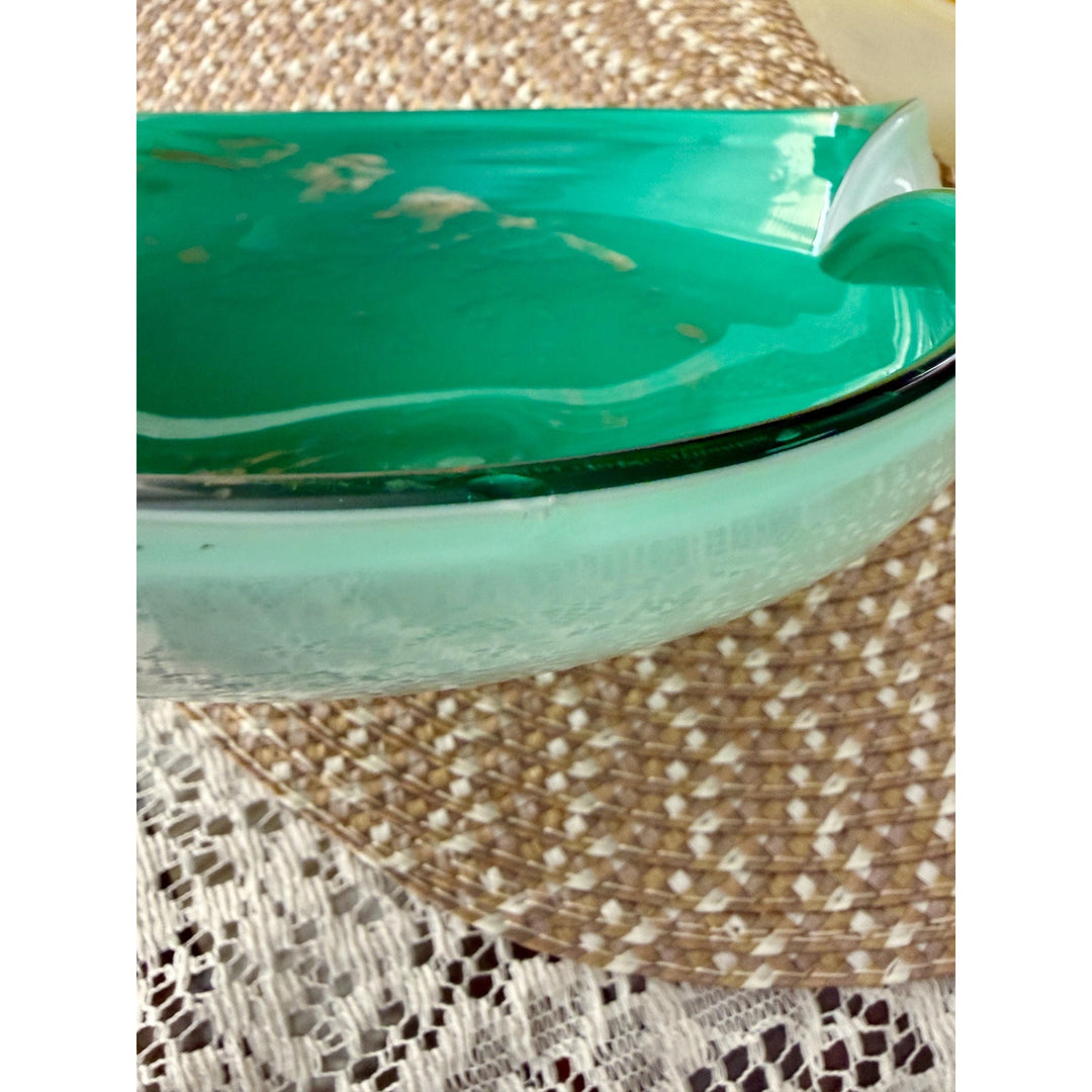 Vintage Murano Style Aventurine Glass Bowls | Mid-Century Yellow Emerald Pair