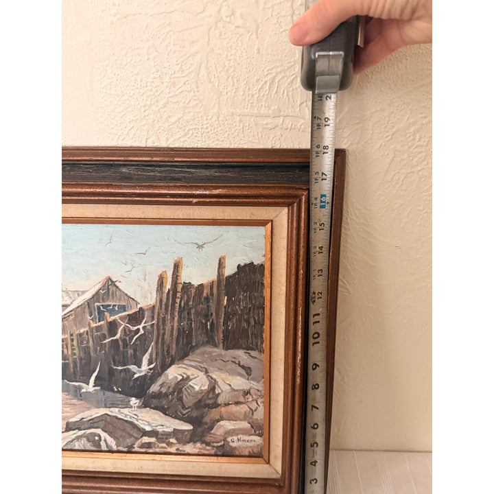 Vintage 70s Gloucester Harbor Oil Painting, Signed G Knern, MCM Coastal Art