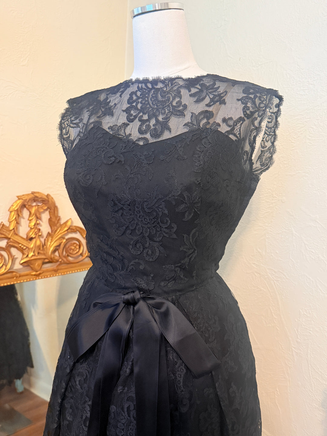 Vintage 1950s Givenchy Université Black Chantilly Lace Cocktail Dress