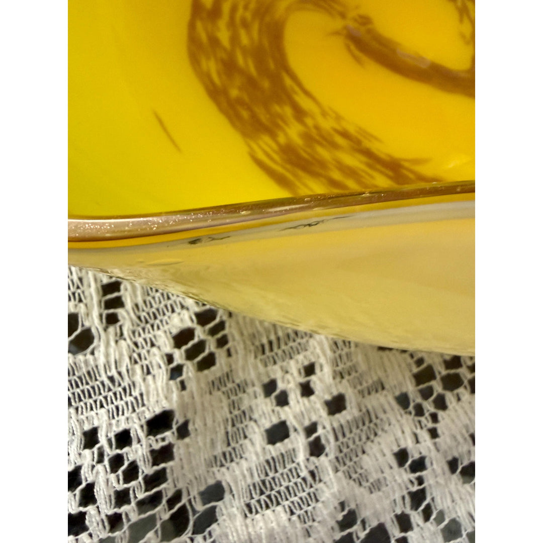 Vintage Murano Style Aventurine Glass Bowls | Mid-Century Yellow Emerald Pair