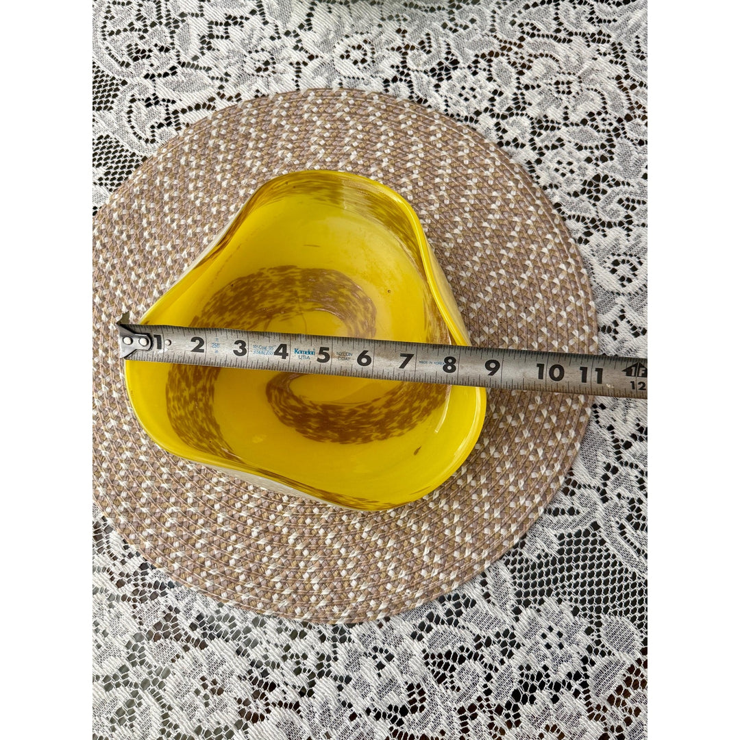 Vintage Murano Style Aventurine Glass Bowls | Mid-Century Yellow Emerald Pair