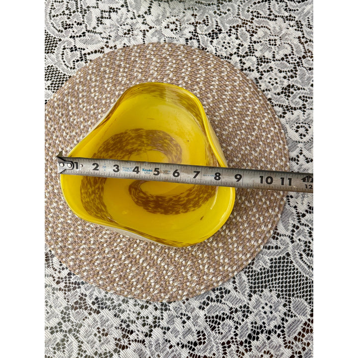 Vintage Murano Style Aventurine Glass Bowls | Mid-Century Yellow Emerald Pair