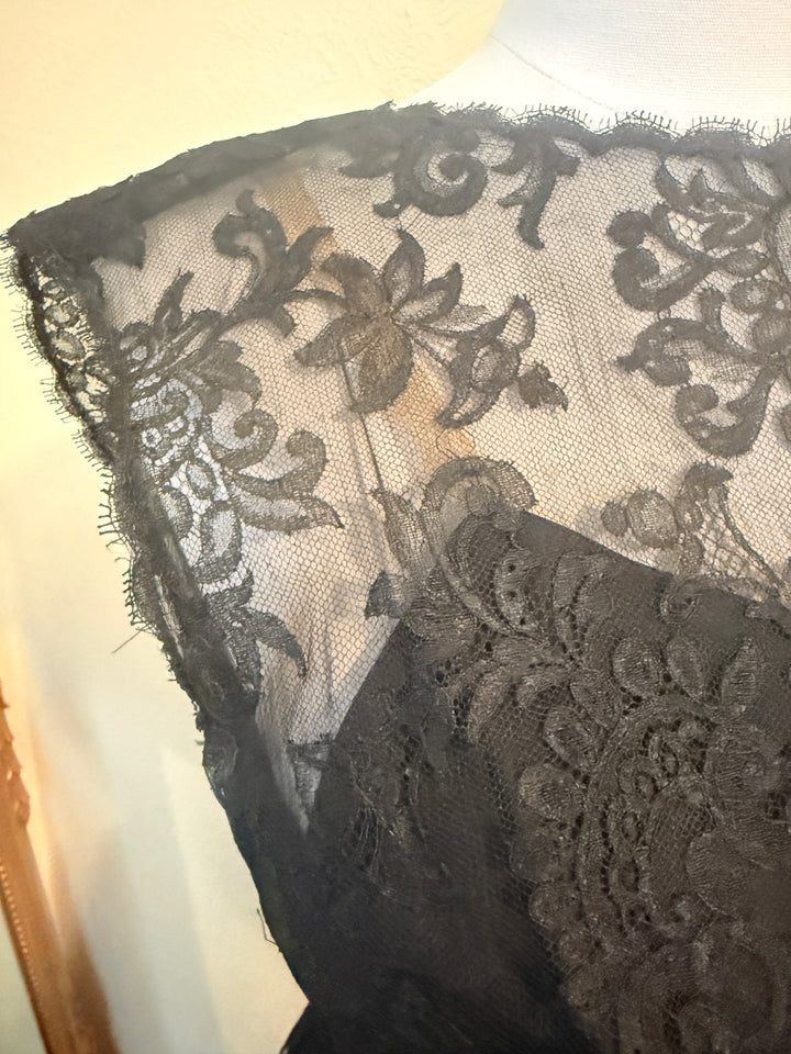 Vintage 1950s Givenchy Université Black Chantilly Lace Cocktail Dress
