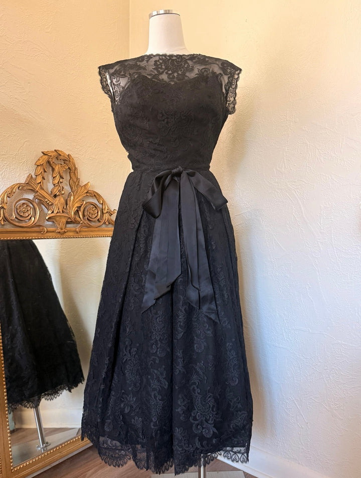 Vintage 1950s Givenchy Université Black Chantilly Lace Cocktail Dress
