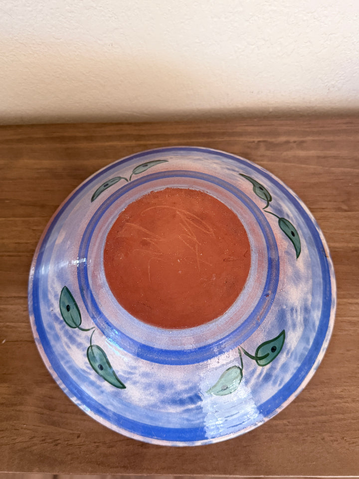 Vintage Signed Hand-Painted Folk Art Bird Terracotta Ceramic Pottery Bowl
