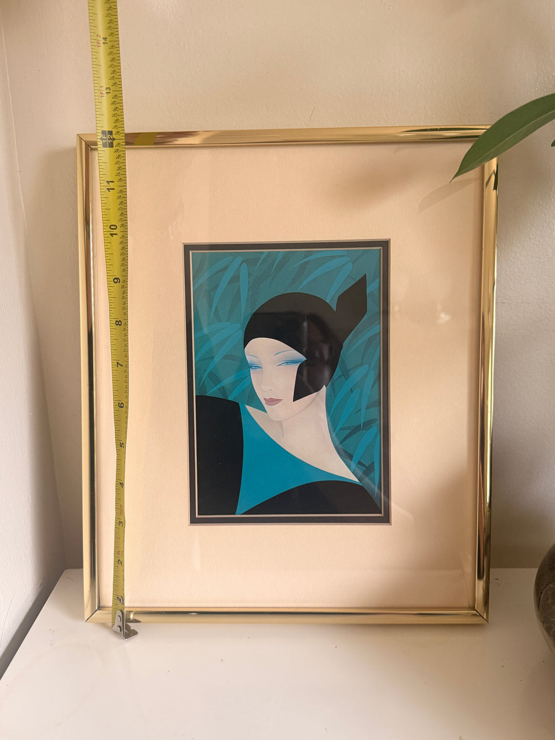 Rare 1980s Ichiro Tsuruta Framed Art Deco Woman Print