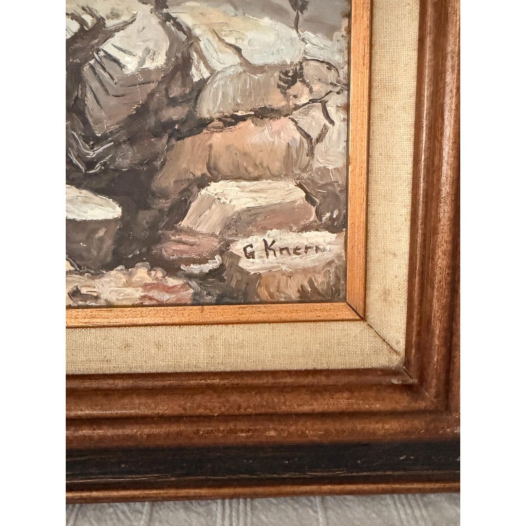 Vintage 70s Gloucester Harbor Oil Painting, Signed G Knern, MCM Coastal Art